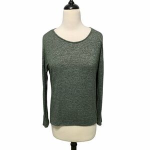 Gilli Long Sleeve Scoop Neck T-Shirt Top Zipper Back Detail Green Black Medium